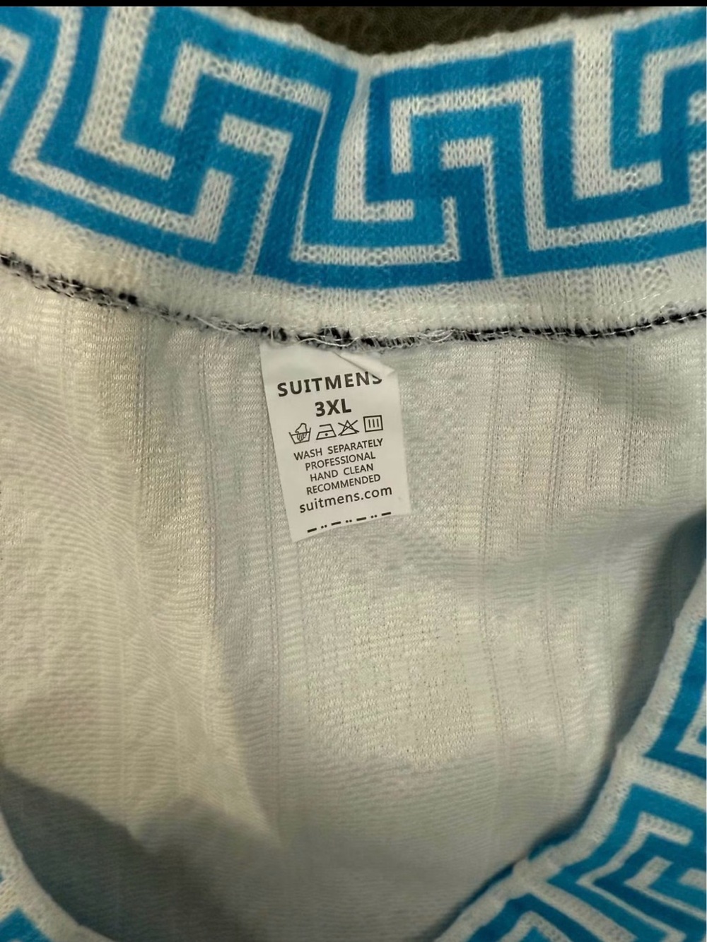 Suitmens 3XL White Knit short set with Turquoise Geometric trim